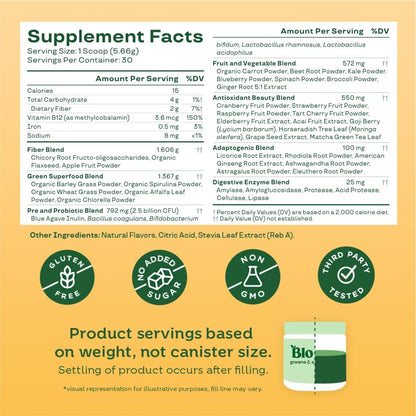 Bloom Nutrition Superfood GreensPowder, 30 Servings | DigestiveEnzymes with Probiotics and Prebiotics,Gut Health, Bloating Relief for Women,Chlorella, Green Juice Mix