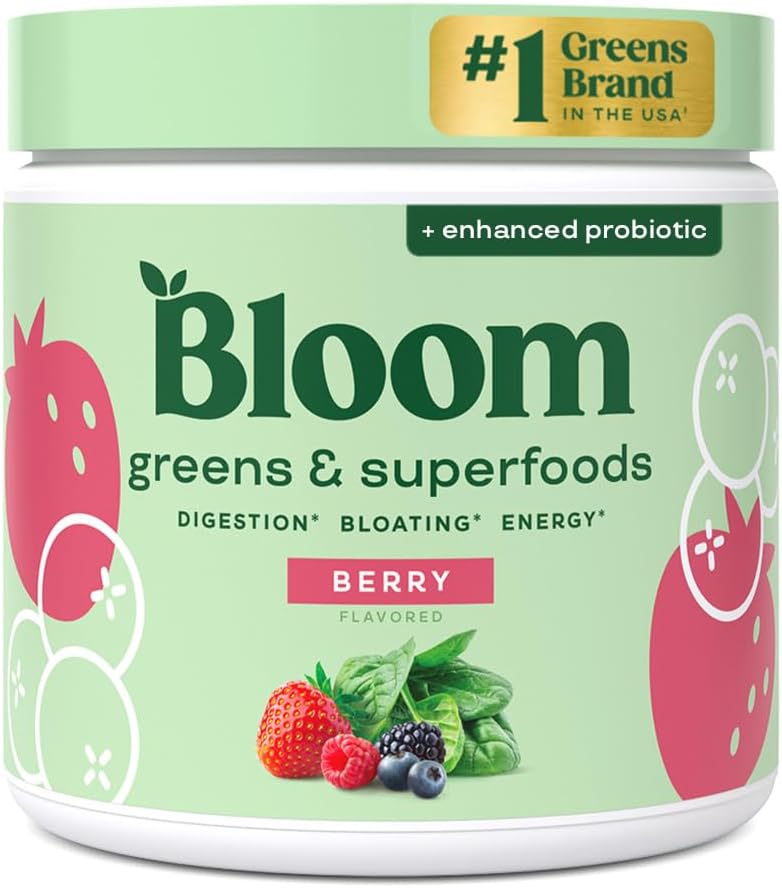 Bloom Nutrition Superfood GreensPowder, 30 Servings | DigestiveEnzymes with Probiotics and Prebiotics,Gut Health, Bloating Relief for Women,Chlorella, Green Juice Mix